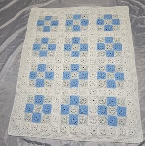 3D Granny Square Afghan Blue And White 38in. By 50in.